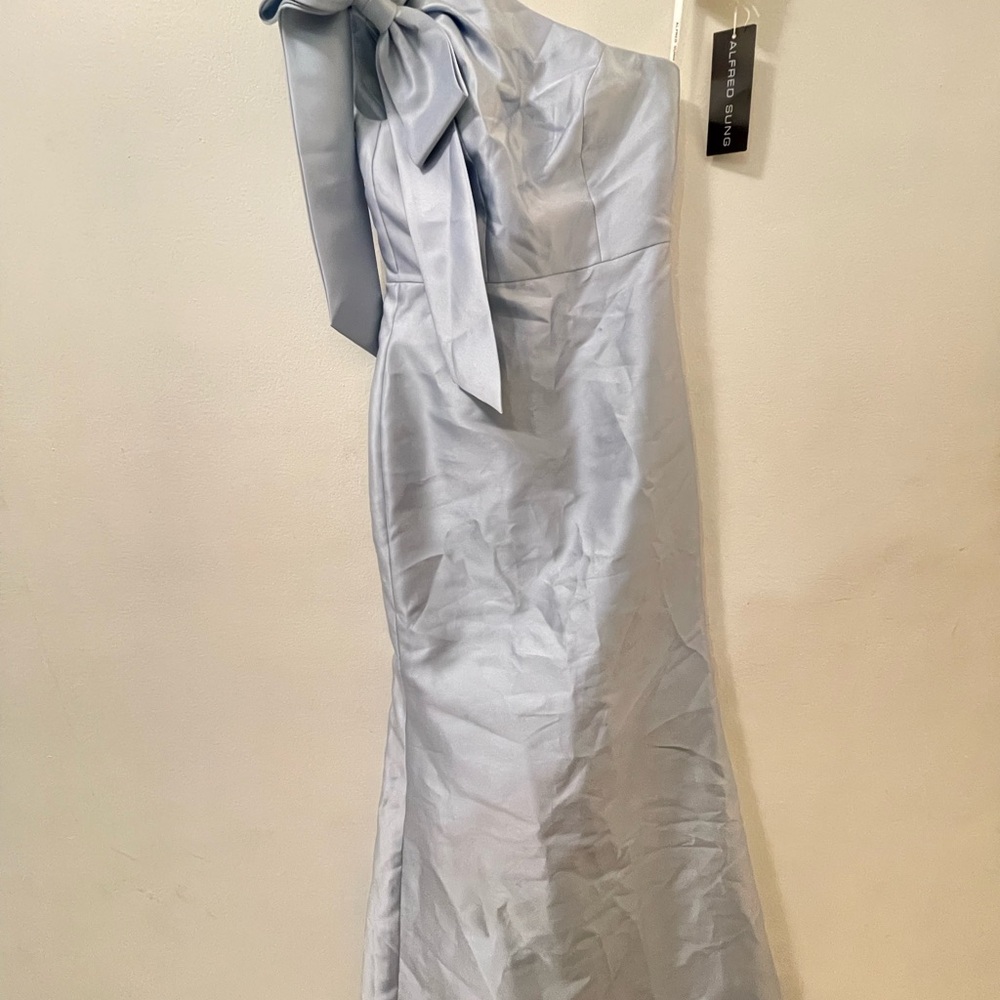 ALFRED SUNG Light Blue One-Shoulder Dress NEW - Picture 3 of 10
